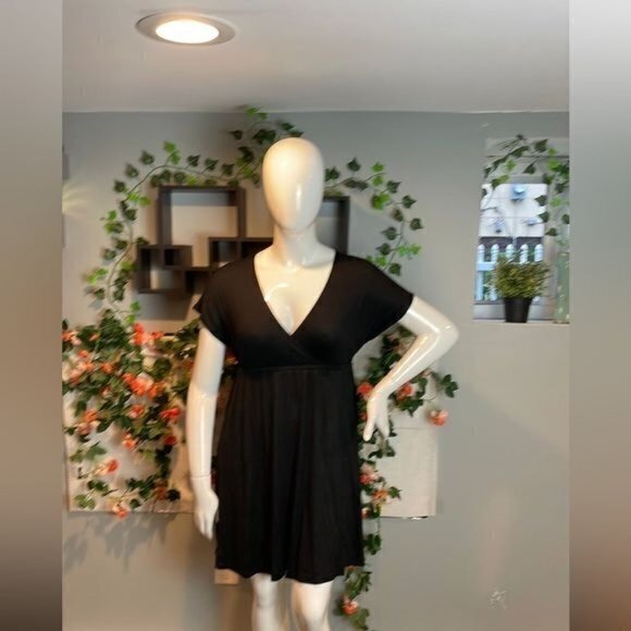 Surplice Jersey Empire Line Black V-Neck Mini Dress Size M RefJ004 - Picture 7 of 11